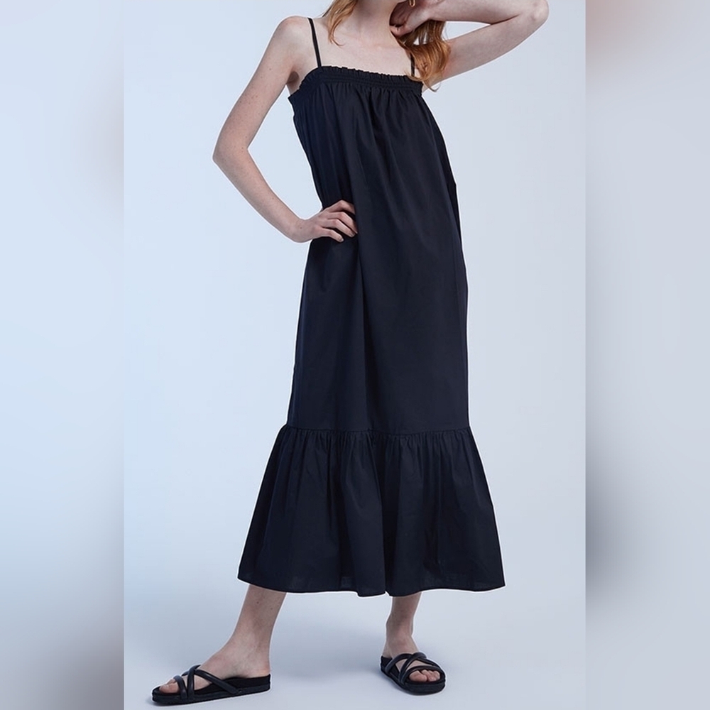 WeWoreWhat Black Cotton Poplin Smocked Midi Dress, Size XL